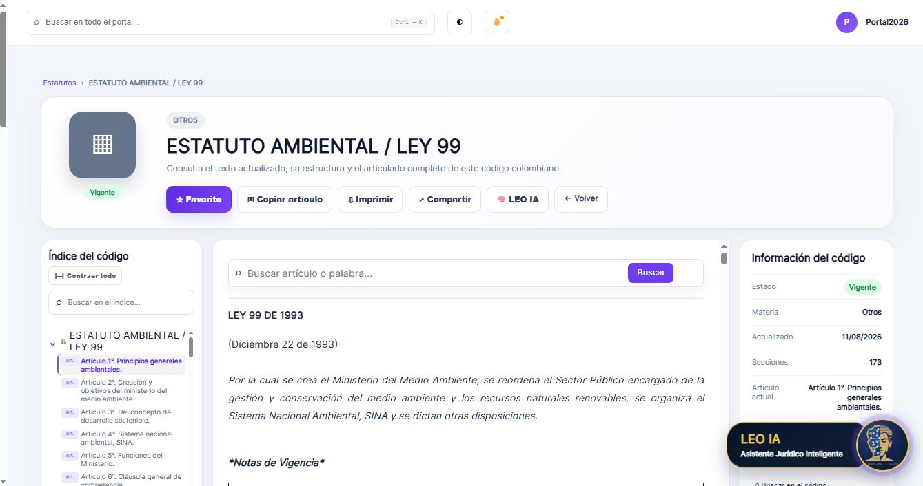Estatuto Ambiental abierto con texto actualizado, índice y herramientas