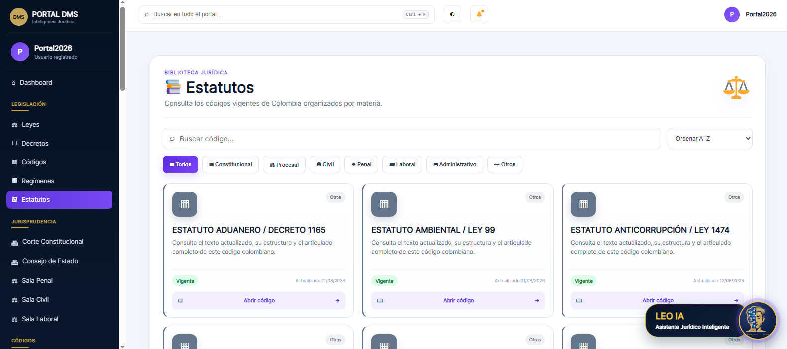 Biblioteca de estatutos jurídicos de Portal DMS