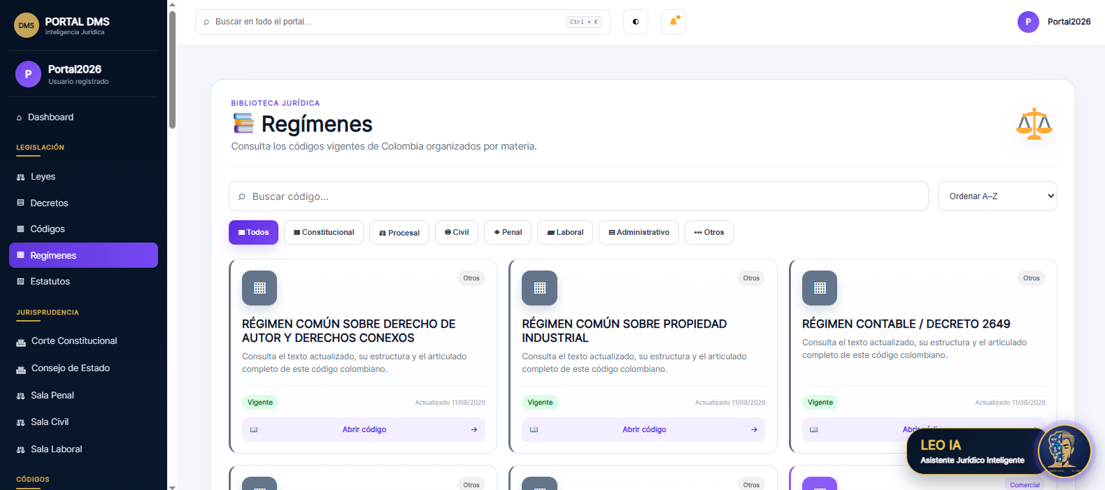 Biblioteca de regímenes jurídicos de Portal DMS